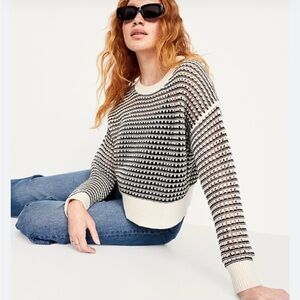 Old Navy Black and Beige  Striped Open Knit Sweater - NEW WITH TAGS